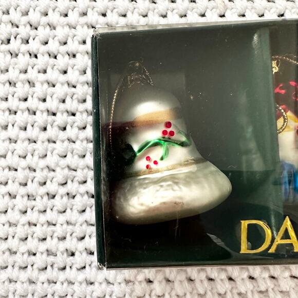 Dansk Vintage 3 Piece Glass Miniature Ornament Set Bell House Tree In Box - Picture 3 of 6